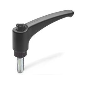 EN 603 Technopolymer Plastic Adjustable Levers, with Push Button, Ergostyle®, Threaded Stud Type, with Steel Components Color of the push button: DSG - Black-gray, RAL 7021, shiny finish