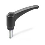 Technopolymer Plastic Adjustable Levers, with Push Button, Ergostyle®, Threaded Stud Type, with Steel Components