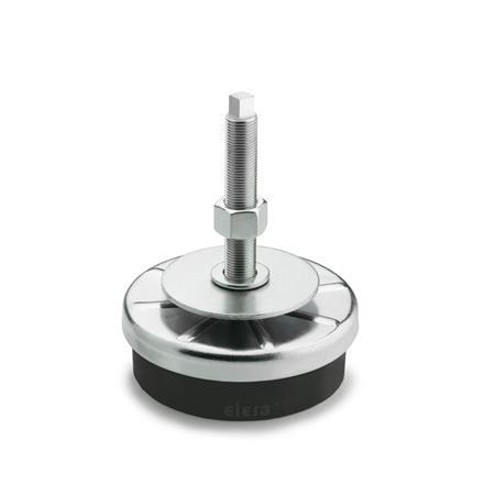 Vibration Damping Leveling Feet EN 248: Steel, Fixed Threaded Stud Type, with Rubber Pad