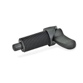 EN 672 Plastic Cam Action Indexing Plungers, with Steel / Stainless Steel Plunger Pin, Lock-Out Material: ST - Steel<br />Type: A - Without lock nut