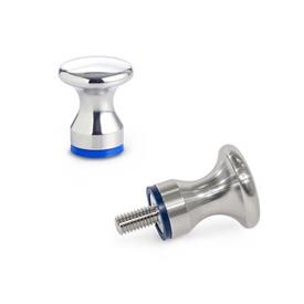 GN 75.6 Stainless Steel Mushroom Shaped Knobs, with Tapped Hole or Threaded Stud, Hygienic Design 