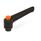 WN 303 Manettes indexables en plastique, à alésage taraudé ou borgne avec composants en acier, avec bouton-poussoir Couleur de la poignée: SW - Noir, RAL 9005, finition texturée
Push Button Color: O - Orange, RAL 2004