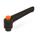 WN 303 Nylon Plastic Adjustable Levers with Push Button, Tapped or Plain Bore Type, with Blackened Steel Components Lever color: SW - Black, RAL 9005, textured finish
Push button color: O - Orange, RAL 2004