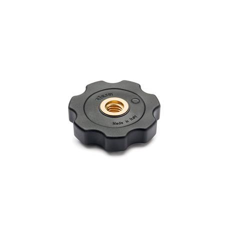 EN 567 Technopolymer Plastic Lobed Thumb Nuts, with Brass Tapped Through Insert 