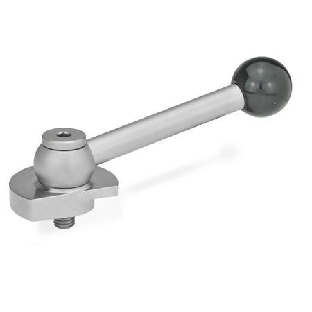 GN 918.7 Stainless Steel Clamping Cam Units, Downward Clamping, with Threaded Bolt Type: KV - With ball lever, angular (serrations)
Clamping direction: R - By clockwise rotation (drawn version)