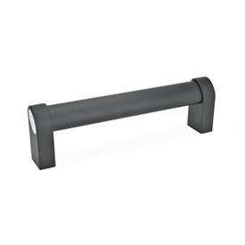 GN 335 Aluminum Oval Tubular Handles, with Inclined Handle Profile Type: A - Mounting from the back (tapped blind hole)<br />Finish: SW - Black, RAL 9005, textured finish