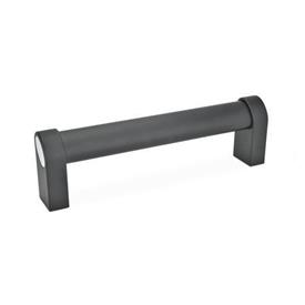 GN 335 Aluminum Oval Tubular Handles, with Zinc Die-Cast Handle Legs, with Inclined Handle Profile Type: A - Mounting from the back (tapped blind hole)<br />Finish: SW - Black, RAL 9005, textured finish