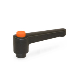 WN 304 Plastic Straight Adjustable Levers with Push Button, Tapped or Plain Bore Type, with Steel Components Lever color: SW - Black, RAL 9005, textured finish<br />Push button color: O - Orange, RAL 2004