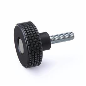EN 534 Technopolymer Plastic Diamond Cut Knurled Knobs, with Steel Threaded Stud, with Colored Cap Cover cap color: DGR - Gray, RAL 7035, matte finish