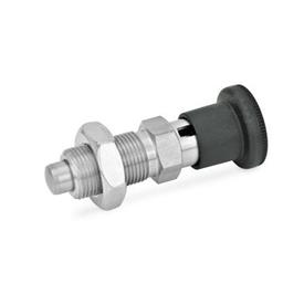 GN 817 Stainless Steel Indexing Plungers, Lock-Out and Non Lock-Out, with Multiple Pin Lengths Material: NI - Stainless steel<br />Type: CK - Lock-out, with lock nut