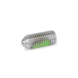 GN 615.3 Posicionadores de bola con bloqueador de roscas de acero / acero inoxidable, con hexágono interno Tipo: KSN - Acero inoxidable, carga de muelle alta<br />Bloqueador de roscas: PFB - Parche de poliamida