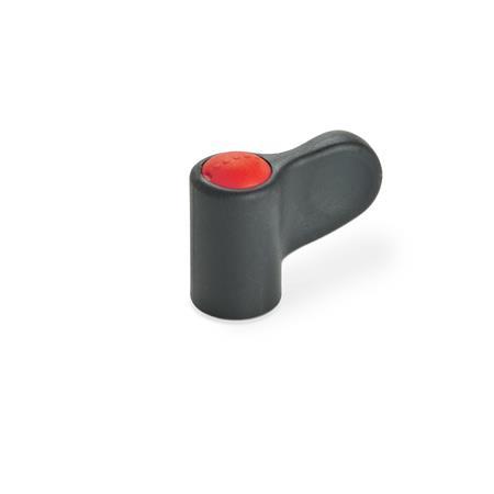 EN 635 Technopolymer Plastic Single Wing Nuts, with Brass Tapped Insert, Ergostyle® Color of the cover cap: DRT - Red, RAL 3000, matte finish