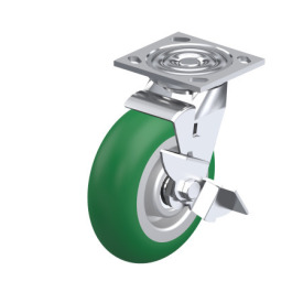 WN 22885.1 Steel Medium Duty Casters, Polyurethane Wheel Tread, Aluminum Wheel Core, Medium Version, Round Tread Bracket type: LF - Swivel bracket with mounting plate, with wheel brake