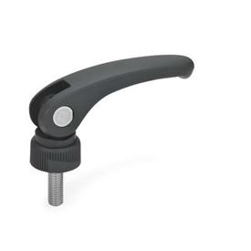 EN 926.1 Plastic Clamping Levers with Eccentrical Cam, with Stainless Steel Components, Threaded Stud Type Form: A - With adjustable contact plate