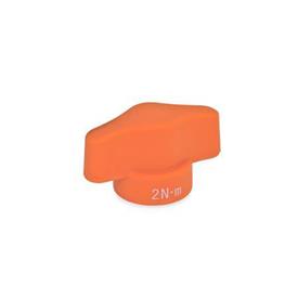 EN 5320 Technopolymer Plastic Torque Limiting Wing Nuts, with Steel Tapped Insert Color: OR - Orange, matte finish