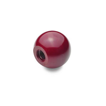 DIN 319 Boules en plastique, rouges Matériau: KU - Plastique
Type: C - Avec trou taraudé (aucun insert)
Couleur: RT - Rouge
