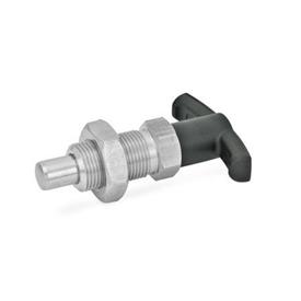 GN 817.4 Stainless Steel Indexing Plungers, Lock-Out and Non Lock-Out, with T-Handle Material: NI - Stainless steel<br />Type: BK - Non lock-out, with lock nut