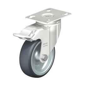  LKPXA-TPA Stainless Steel Light Duty Swivel Casters, with Thermoplastic Rubber Wheels and Heavy Brackets Type: G-FI - Plain bearing with stop-fix brake