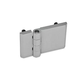 GN 237 Zinc Die-Cast Hinges with Extended Hinge Wing Material: ZD - Zinc die-cast<br />Type: C - 2x2 threaded studs<br />Finish: SR - Silver, RAL 9006, textured finish<br />Scharnierflügel: l3 ≠ l4