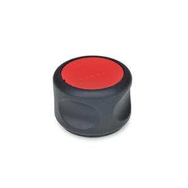 EN 624 Technopolymer Plastic Soft Grip Knobs, Ergostyle®  Color of the cap: DRT - Red, RAL 3000, matte finish