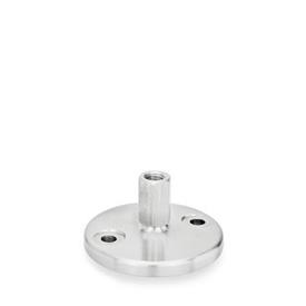 GN 23 Metric Thread, Stainless Steel Leveling Feet, Tapped Socket or Threaded Stud Type, with Turned Base, with Mounting Holes Type (Base): D0 - Fine turned, without rubber pad<br />Version (Stud / Socket): X - External hex, tapped socket type