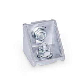GN 960 Aluminum Angle Brackets, for 30/40/45 mm Profile Systems, for Slot Widths 8 / 10 mm, Assembly with T-Slot Nuts / T-Slot Bolts Type of angle piece: C - With assembly set, without cover cap<br />Finish: MT - Matte, tumbled finish