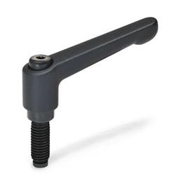 WN 306 Nylon Plastic Adjustable Levers, with Special-Tipped Threaded Studs Color: SW - Black, RAL 9005, textured finish<br />Type: DZ - Steel, hardened oval tip