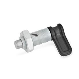 GN 712 Steel Cam Action Indexing Plungers, Plunger Pin Protruded in Normal Position Type: AK - Non lock-out, with lock nut