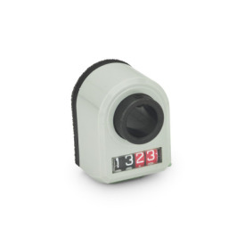 EN 954 Plastic Digital Position Indicators, 4 Digit Display, Steel Shaft Receptacle, Mechanical Counter Installation (front view): FR - In the front, below<br />Color: GR - Gray, RAL 7035, shiny finish