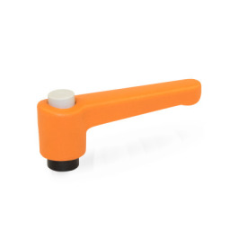 WN 304 Plastic Straight Adjustable Levers with Push Button, Tapped or Plain Bore Type, with Steel Components Lever color: OS - Orange, RAL 2004, textured finish<br />Push button color: G - Gray, RAL 7035