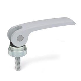 GN 927 Zinc Die-Cast Clamping Levers with Eccentrical Cam, Threaded Stud Type, with Steel Components Type: A - Plastic contact plate with setting nut<br />Color: S - Silver, RAL 9006