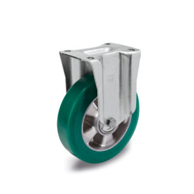 EN 22886 Steel Medium Duty Casters, Polyurethane Wheel Tread, Aluminum Wheel Core, Medium Version Bearing type: K - Annular ball bearing<br />Bracket type: B - Rigid bracket<br />Coding: M - Medium version<br />Bracket material: ST - Steel sheet metal