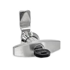 GN 115 Stainless Steel Cam Locks, with Operating Elements Type: SCTN - With T-handle (Keyed alike)