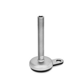 GN 33 Inch Thread, Stainless Steel Leveling Feet, Tapped Socket or Threaded Stud Type, with Rubber Pad and Mounting Flange Type (Base): B1 - Matte shot-blasted finish, rubber pad inlay, black<br />Version (Stud / Socket): U - Without nut, internal hex at the top, wrench flat at the bottom