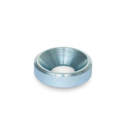 GN 6341 Steel Washers Finish: ZB - Zinc plated, blue passivated finish
Type: B - With bore for countersunk screw
