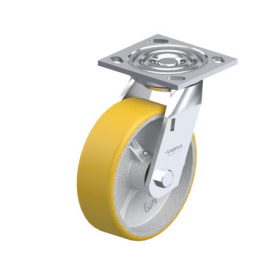 WN 22887.1 Steel Medium Duty Casters, Polyurethane Wheel Tread, Cast Iron Wheel Core, Medium Version Bracket type: L - Swivel bracket with mounting plate