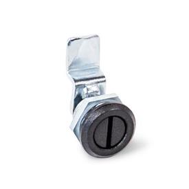 GN 115.1 Zinc Die-Cast Mini Cam Latches / Mini Cam Locks, Black Powder Coated Housing Collar Type: SCH - With slot<br />Finish (Housing collar): SW - Black, RAL 9005, textured finish