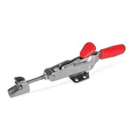 GN 850.2 Stainless Steel Latch Type Toggle Clamps, with Safety Hook, with Horizontal Mounting Base Type: TT - With draw axle, with catch, with T-head latch bolt<br />Material: NI - Stainless steel
