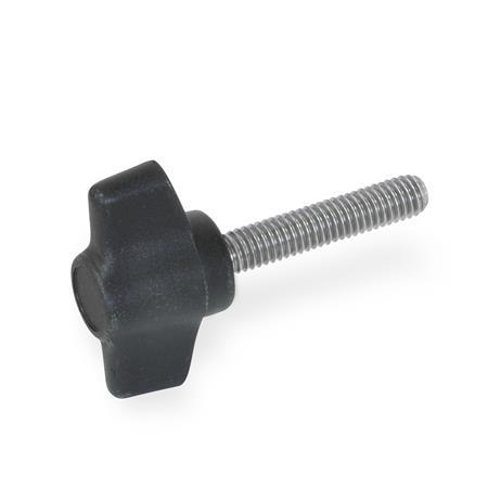  GPX Plastique nylon, vis papillon, avec goujon fileté en inox 