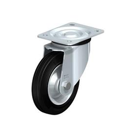  L-RD Heavy pressed steel Medium Duty Black Rubber Wheel Casters, with Plate Mounting Type: R - Roller bearing