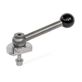 GN 918.6 Stainless Steel Clamping Cam Units, Upward Clamping, Screw from the Back Type: KVB - With ball lever, angular (serrations)<br />Clamping direction: L - By counter-clockwise rotation