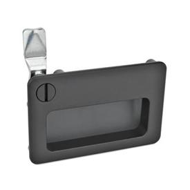 GN 115.10 Zinc Die-Cast Cam Latches, with Gripping Tray, Operation with Socket Key Type: SCH - With slot<br />Color: SW - Black, RAL 9005, textured finish<br />Identification no.: 1 - Operation in the illustrated position top left