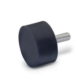 GN 452.1 Rubber Vibration / Shock Absorption Mounts, Cylindrical Type, with Stainless Steel Components, with Threaded Stud 