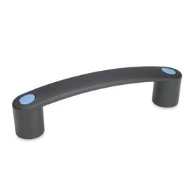 EN 628 Technopolymer Plastic Bridge Handles, Ergostyle®, with Counterbored Mounting Holes or Tapped Inserts Color of the cover cap: DBL - Blue, RAL 5024, matte finish