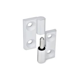 GN 337 Zinc Die-Cast Lift-Off Hinges, with Countersunk Bores Material: ZD - Zinc die-cast<br />Finish: SR - Silver, RAL 9006, textured finish<br />Identification no.: 1 - Fixed bearing (pin) right