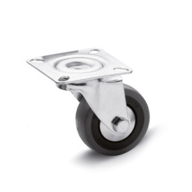 EN 22870 Steel Light Duty Casters, Rubber Wheel Tread, Polypropylene Wheel Core, Light Version Bearing type: G - Friction bearing<br />Bracket type: L - Swivel bracket with mounting plate<br />Coding: L - Light version