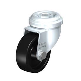 LRA-POA Rodajas giratorias de acero con ruedas de nylon negro,montaje con agujero para perno o vástago roscado, serie de soportes estándar Type: G - Cojinete liso