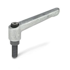 GN 300 Zinc Die-Cast Adjustable Levers, Threaded Stud Type, with Blackened Steel Components Color / Finish: RH - Uncoated