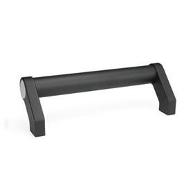 GN 333 Aluminum Tubular Handles, with Zinc Die-Cast Angled Handle Legs Type: A - Mounting from the back (tapped blind hole)<br />Finish: SW - Black, RAL 9005, textured finish