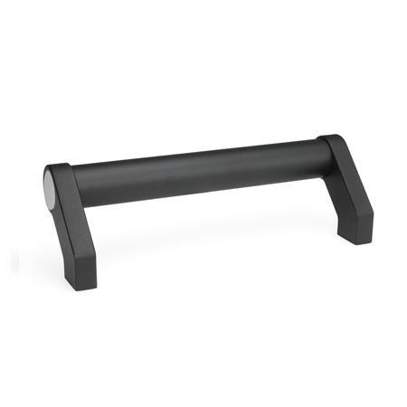 GN 333 Aluminum Tubular Handles, with Zinc Die-Cast Angled Handle Legs Type: A - Mounting from the back (tapped blind hole)
Finish: SW - Black, RAL 9005, textured finish